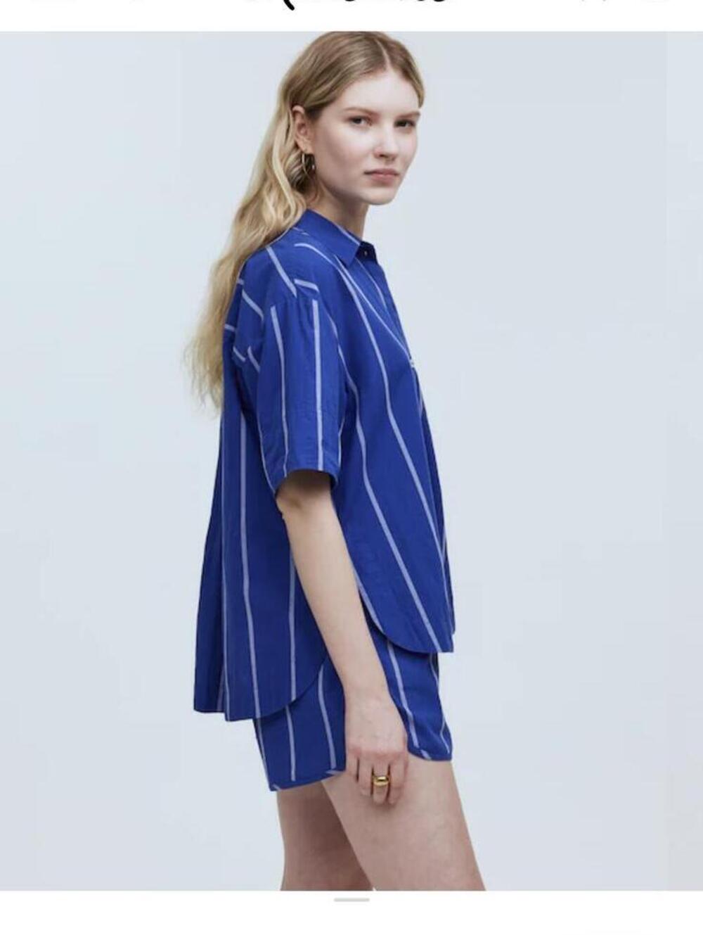 Anthropologie Madewell Oversized Boxy Button-Up Shirt Striped poplin cotton - Picture 4 of 11